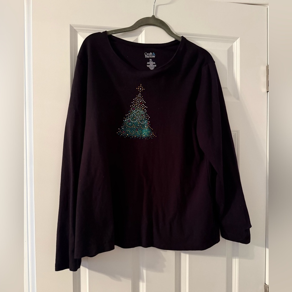 Croft & Barrow | Christmas Tree Embellished Black Long Sleeve Tee | Size XXL